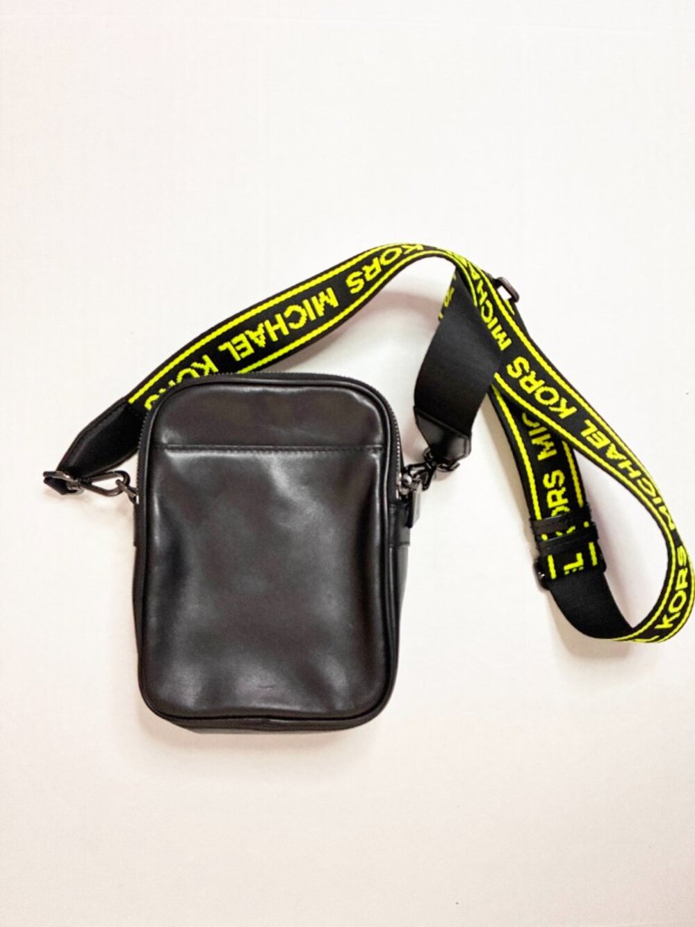Michael Kors Small Leather Neon Green Logo Tape Crossbody Bag - Picture 2 of 11